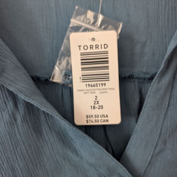 Torrid Crinkle Gauze Button Down Peasant Top Plus Size 2X (18/20) - Picture 6 of 9